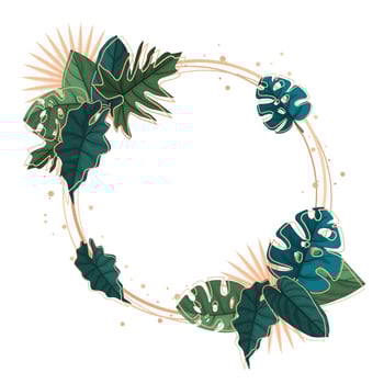 Circular Background Template with Green Tropical Leaves Border Frame vector