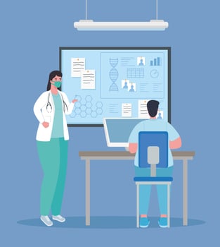 medical vaccine research for coronavirus with doctors in the laboratory vector