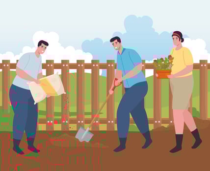 People gardening outdoors vector