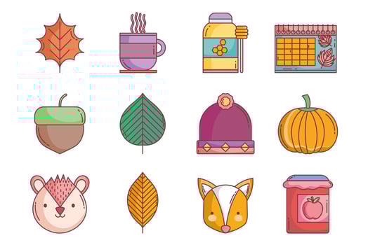 Cute autumn icon set vector