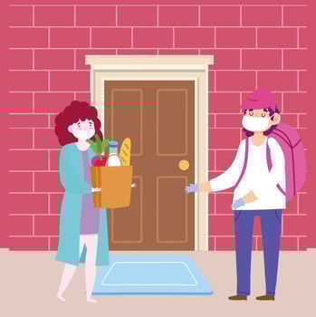 Safe delivery concept during coronavirus with courier man vector