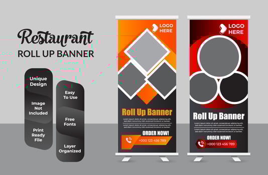 Fast food restaurant roll up banner template set vector