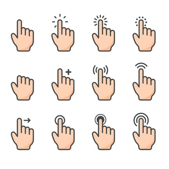 Vector cartoon finger mouse cursor in various gestures for mobile touch screen devices