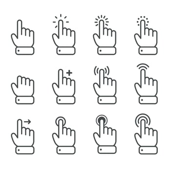 Vector cartoon finger mouse cursor in various gestures for mobile touch screen devices