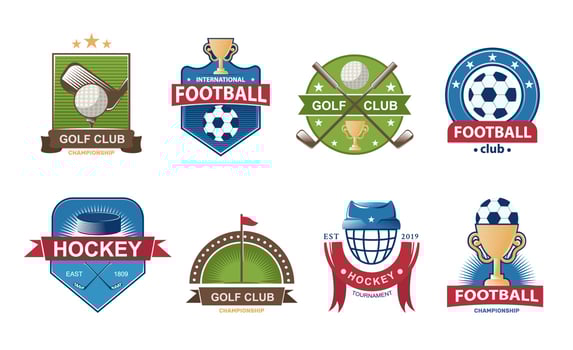Set of Football logos. Golf Collection emblem. Hockey labels badges. Vector illustration.
