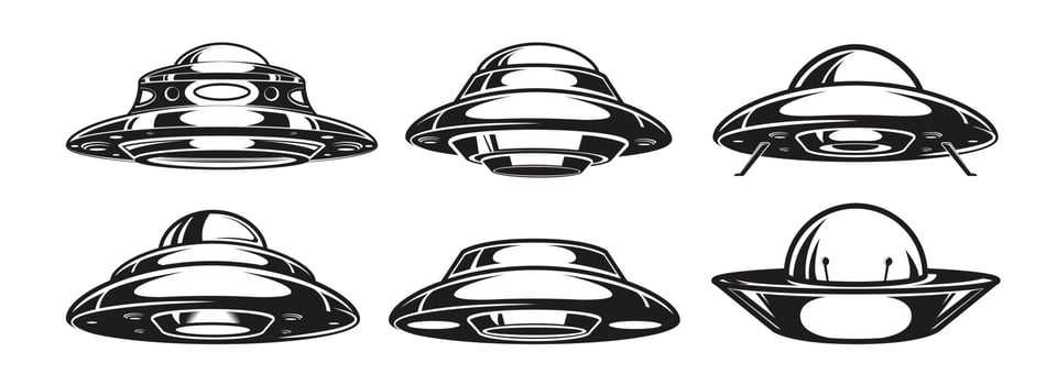 Aliens spacecraft set. Ufo spaceship collection. Vector illustration