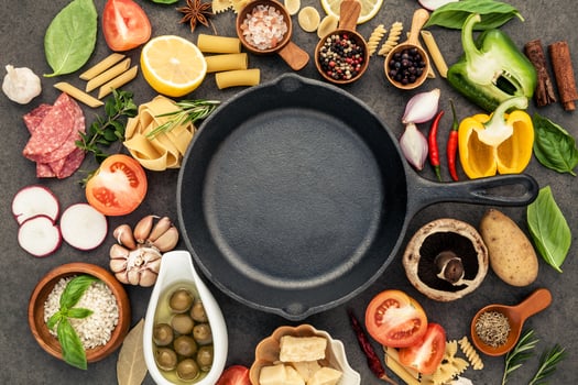 Frying pan with Italian ingredients photo