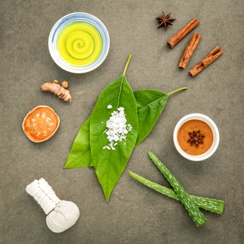 Spa ingredients on cloth photo