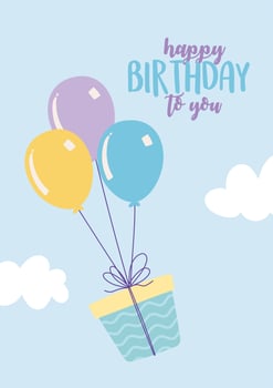 Colorful birthday card with balloon and gift box vector
