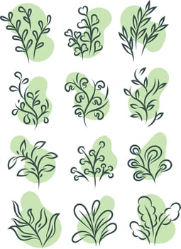 Minimal green plants icon set vector