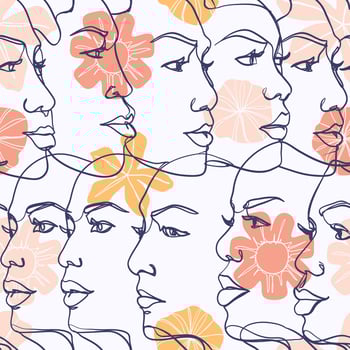 Beautiful Women Faces Line Art vector