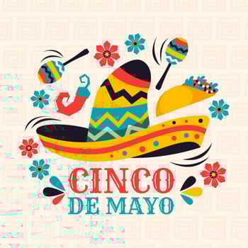 Mexican Sombrero Hat with Maracas Taco vector