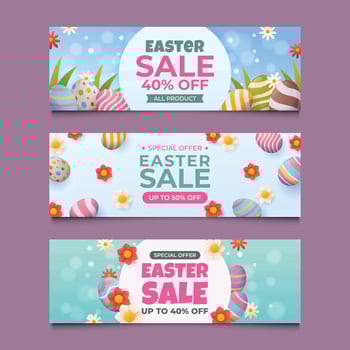 Set of Horizontal Easter Egg Banner With Flower vector