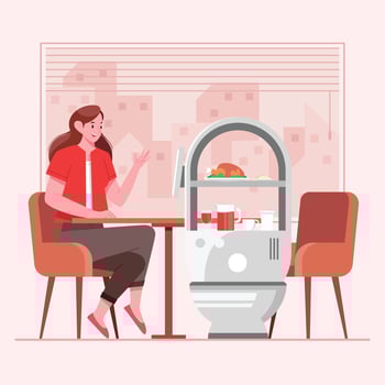 Woman Having Dinner Served By Robot vector