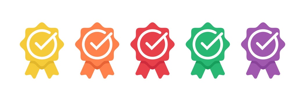 certified badge logo with check mark icon or approved medal. Available in modern colors. vector illustration template.