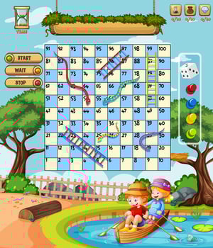 Snake Ladder game in the park theme vector