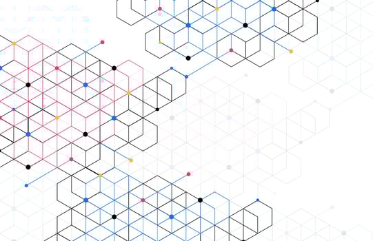 Abstract geometric boxes pattern dot line connection background. Modern technology with square mesh. Geometric on white background with lines. Cube cell. Vector illustration