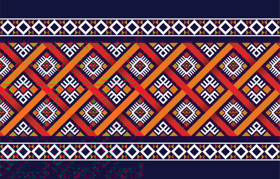 Ethnic boho pattern with geometric in bright colors. Design for carpet, wallpaper, clothing, wrapping, batik, fabric, Vector illustration embroidery style in Ethnic themes.