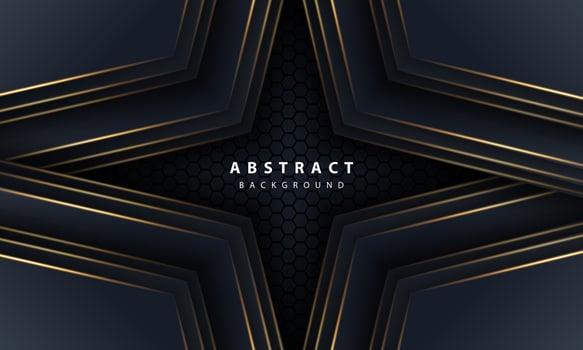 Abstract gold line arrow on black with hexagon mesh design modern luxury futuristic technology background vector illustration.