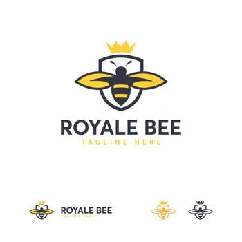 Royal Bee logo designs template, Honey Shield logo template designs vector