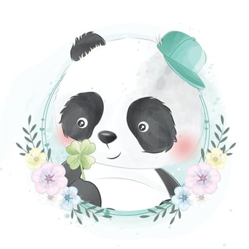 Cute bear with floral illustration vector