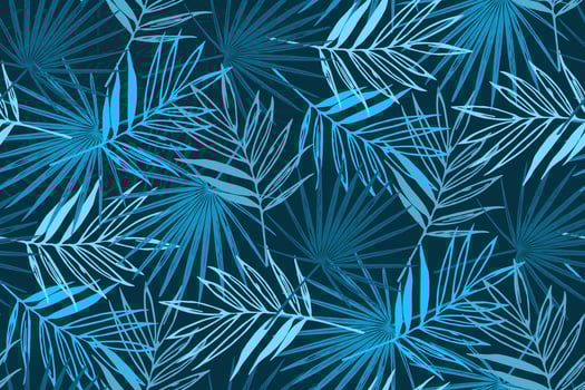 Blue tropical seamless pattern with palm leaves. vector