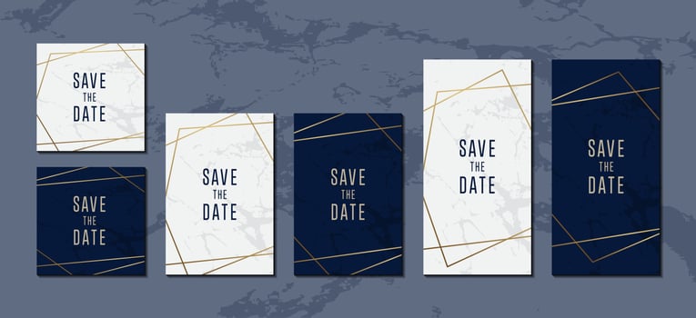 invitation cards white blue marble background elegant collection with gold line glitter for cover poster illustration vector