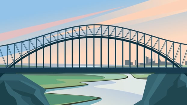 Metal bridge over the canyon. vector