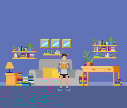Home study room with books design vector