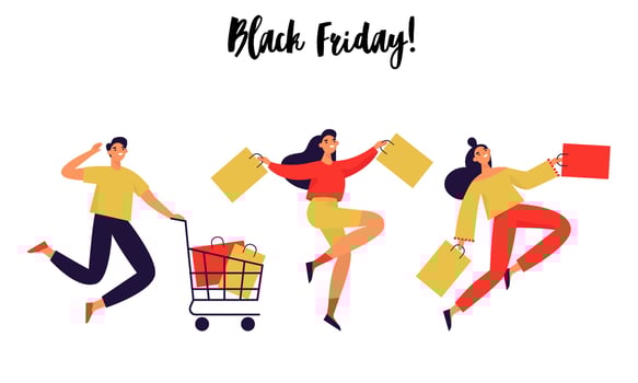Set of people with shopping bags. Black Friday banner. Flat vector illustration.