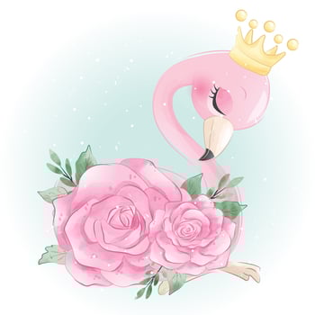Cute flamingo with floral illustration vector