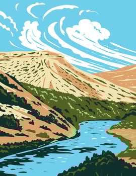 Rio Grande River That Begins in Colorado and Flows to Gulf of Mexico, WPA Poster Art vector