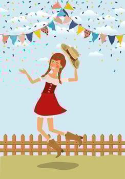 female farmer celebrating with garlands and fence vector