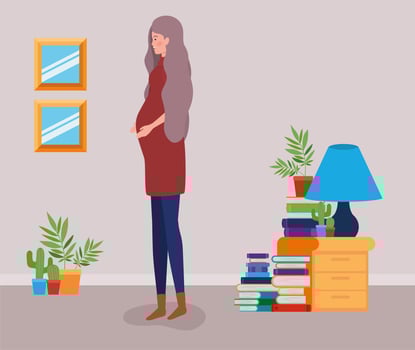 pregnant woman at home vector