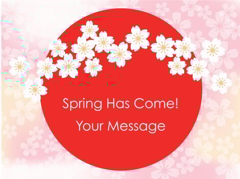 Vector Background Illustration With The Rising Sun, Cherry Blossoms In Full Bloom, And Text Space.