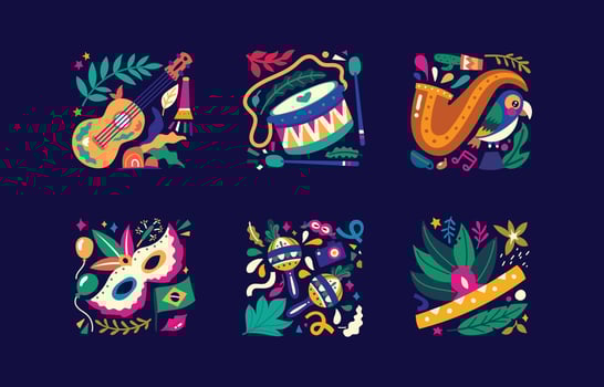 Brazilian Rio De Janeiro Samba Parade Carnival Vector Icons Design Elements