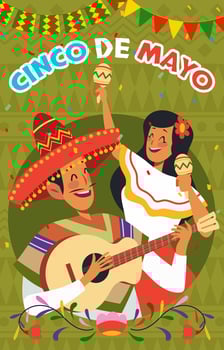 Mariachi Band And Women Celebrate Cinco De Mayo vector