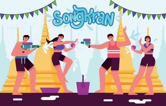 People Celebrating Songkran Festival vector