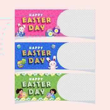 Happy Easter Day Banner Set Template vector