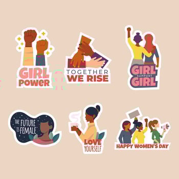 Womens Day Divesity Sticker Set With Positive Quote vector