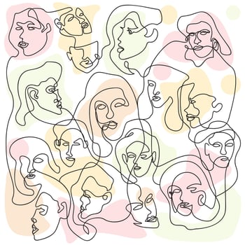 One Line Background with Various Faces vector