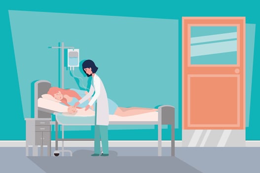 cute mother with newborn baby and doctor in hospital room vector