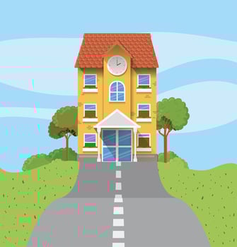 school building with road scene vector