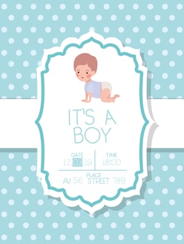 its a boy baby shower card with little kid vector