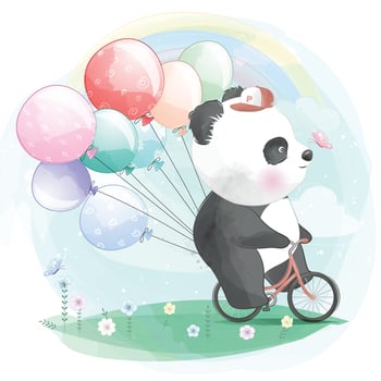 Cute panda riding a bicycle illustration vector