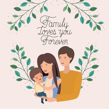 family day card with parents and son leafs crown vector