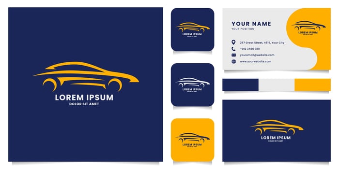 Line Sporty Car Logo with Business Card Template vector
