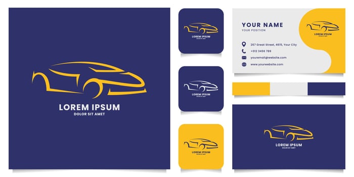 Line Sporty Car Logo with Business Card Template vector