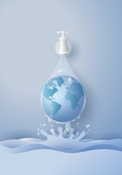 World in water drop. World water day concept vector