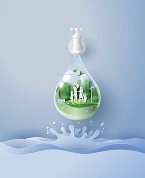 Community coming out of tap as water. World water day concept vector